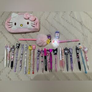Hello Kitty Pink and Purple Pen Collection with Plush Case